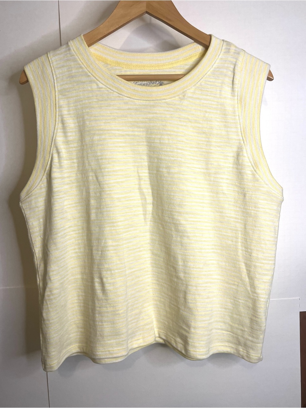 Faherty Women’s Size L Soft Yellow Striped Sunwashed Organic Cotton Muscle Tank